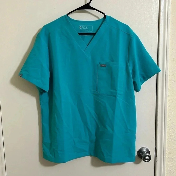 EUC Turquoise FIGS Technical Collection Double Pocket Scrub Top - Picture 1 of 5